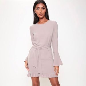 Flute Sleeve Frill Hem Mini Dress